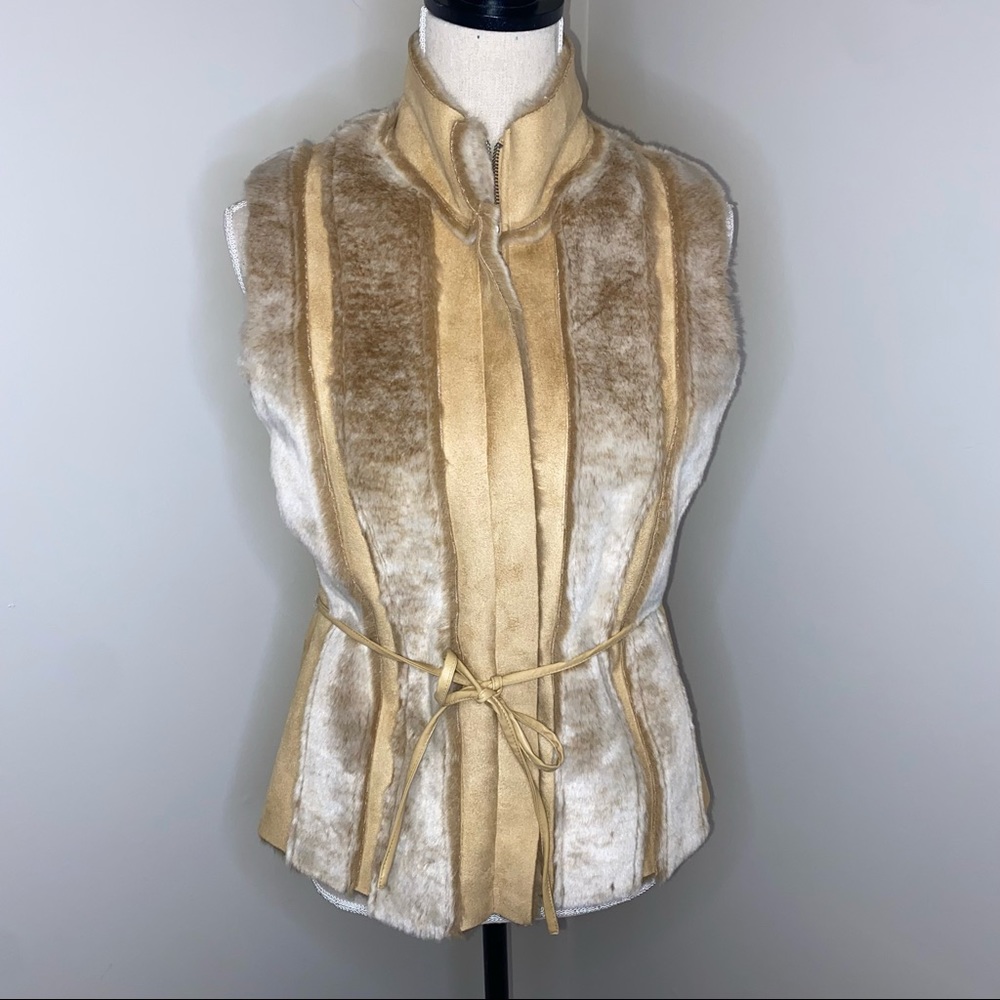 AMI vintage tan faux suede & fur vest vegan GREAT QUALITY size Small